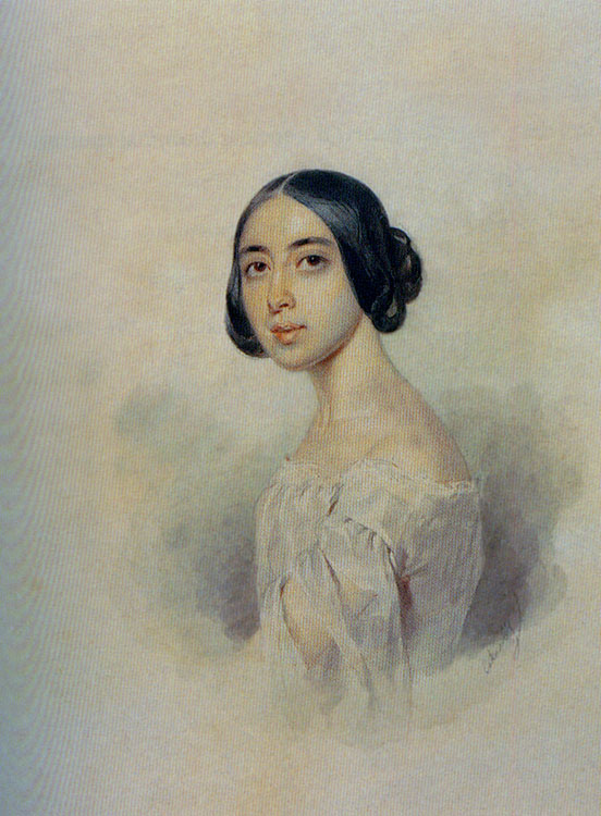 Полина Виардо. Акварель П.Ф. Соколова, около 1844 г.